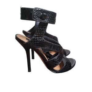 Ann Taylor Payton Leather Sandals 7 Black Ankle Strap Stiletto Heels Open Toe